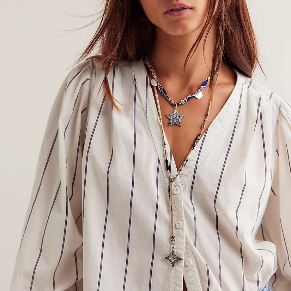 Free People Cream and Black Striped Top